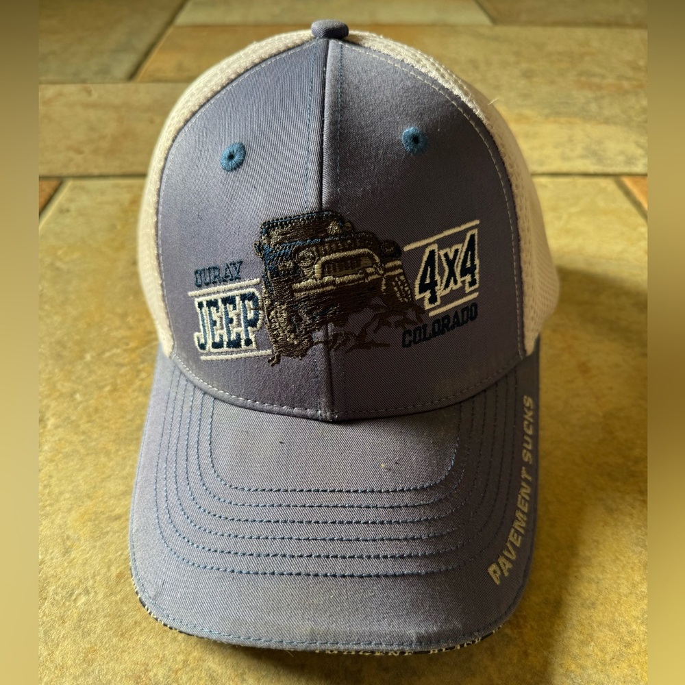 Jeep Ouray Colorado 4x4 Passes Pavement Sucks Blue Mesh Back Adjustable Hat Cap